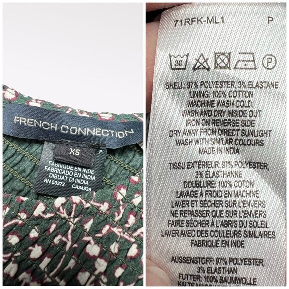 French Connection Smocked Puff Sleeve Floral Crepe Mini Dress Black Pink XS - Picture 4 of 11